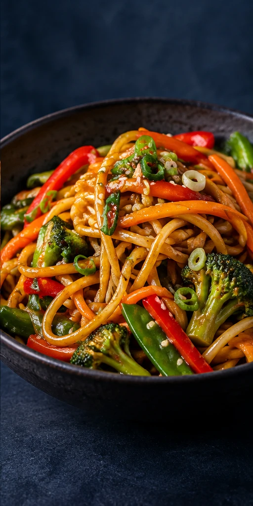 Vegetable noodles in a glossy sauce